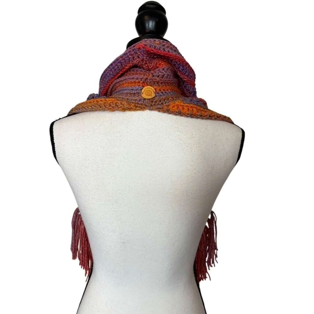 Handcrafted Crochet Cowl Neck Scarf‎ With Fringe New Handmade by Seller Knit